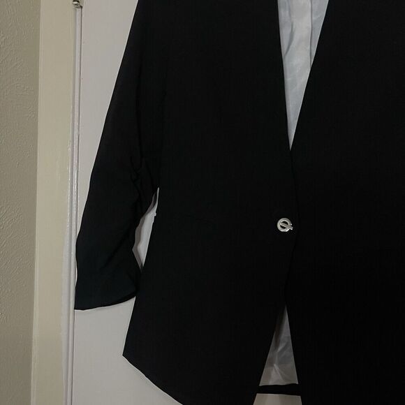 H&M Black career collarless contemporary blazer work jacket one button size US 6 - Picture 2 of 6